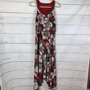 Jones New York Dress maxi Long 8 medium red brown floral blouson red wood Beads